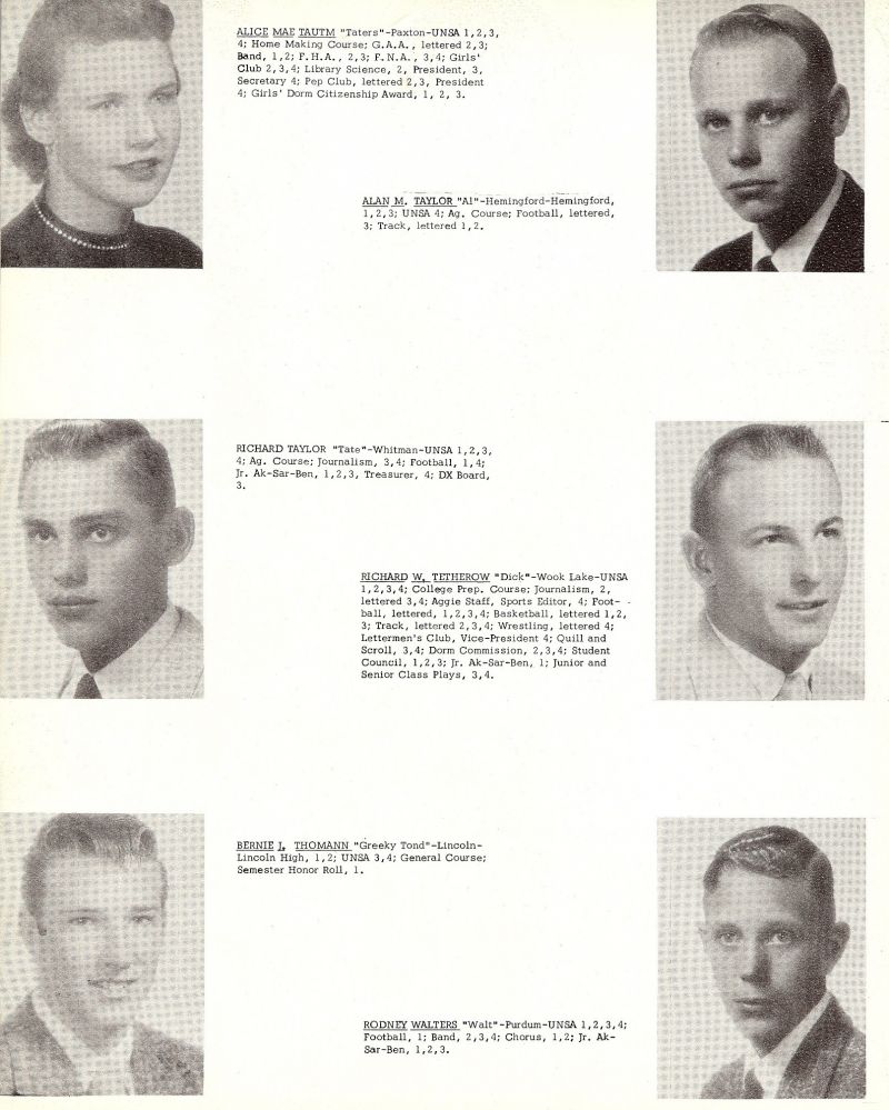 1957 Alice Tatum, Alan Taylor, Richard Taylor, Richard Tetherow, Bernie Thomann, Rodney Walters,