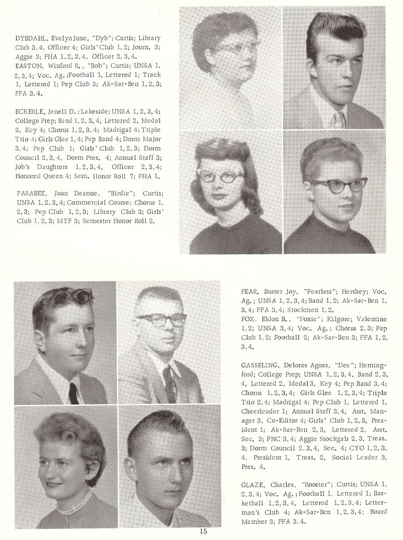 1958 Evelyn Dybdahl, Winford Easton, Jenell Eckerle, Joan Farabee, Buster Fear, Eldon Fox, Delores Gasseling, Charles Glaze, Chuck Glaze,