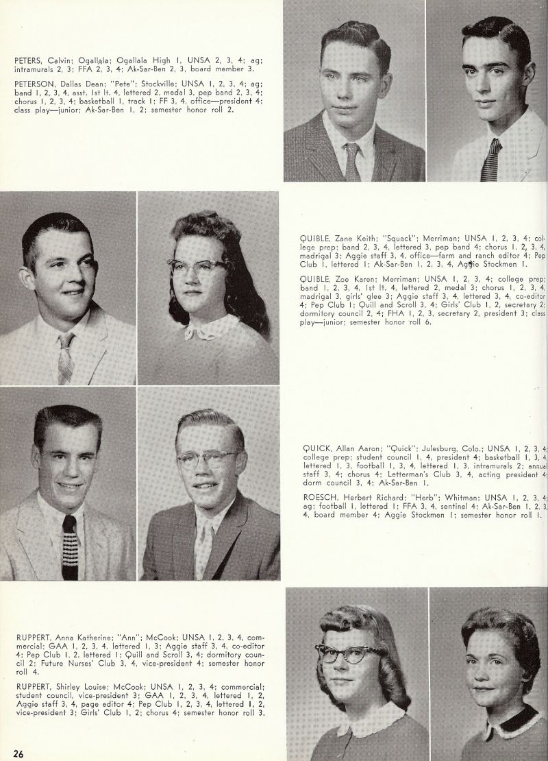 1959 Calvin Peters, Dallas Peterson, Zane Quible, Zoe Quible, Allan Quick, Herbert Roesch, Anna Ruppert, Shirley Ruppert,