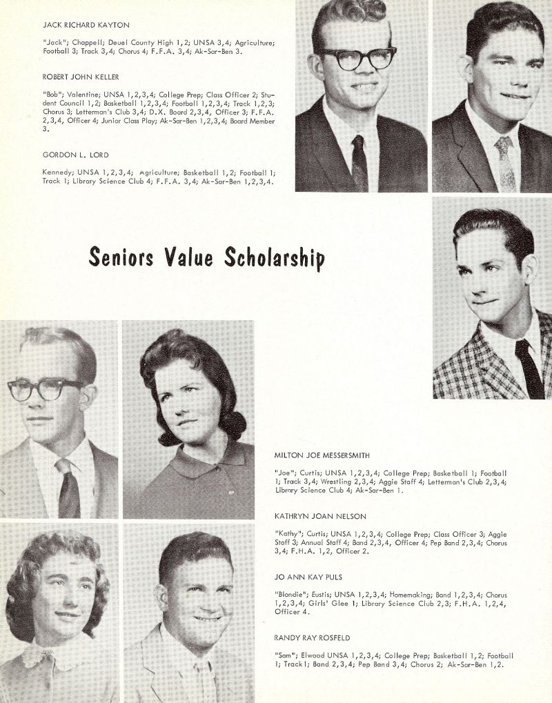 1961 Jack Kayton, Robert Keller, Bob Keller, Gordon Lord, Milton Messersmith, Joe Messersmith, Kathryn Nelson, Kathy Nelson, JoAnn Pulls, Randy Rosfeld,