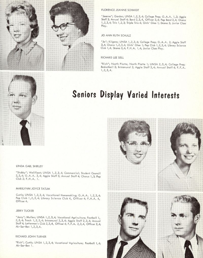 1961 Florence Schmidt, Jeanne Schmidt,  Florence "Jeanne" Schmidt, JoAnn Schulz, Richard Sell, Linda Shirley, Marilyn Tatum, Joyce Tatum, Jerry Tucker, Richard Turner, Marilynn "Joyce" Tatum,