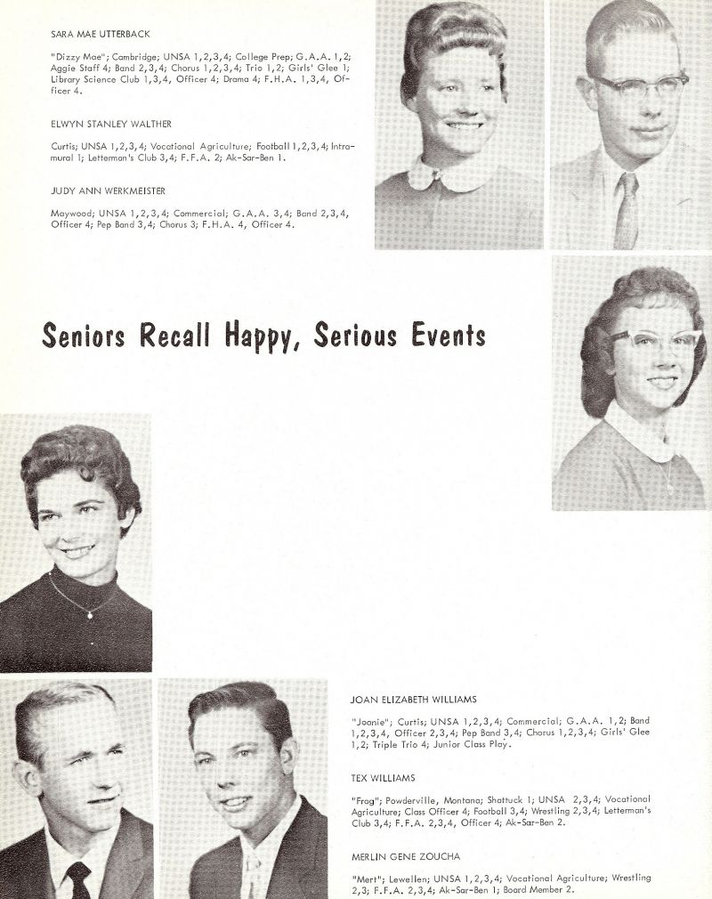 1961 SaraMae Utterback, Elwyn Walther, Judy Werkmeister, Joan Williams, Tex Williams, Merlin Zoucha, Mert Zoucha,