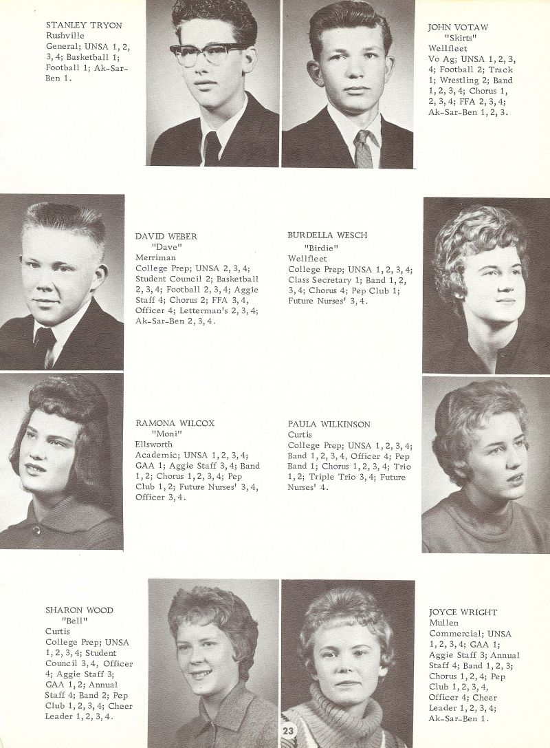 1962 Stanley Tryon, Stanley "Gene" Tryon, John Votaw, David Weber, Burdella Wesch, Birdie Wesch, Ramona Wilcox, Paula Wilkinson, Sharon Wood, Joyce Wright,