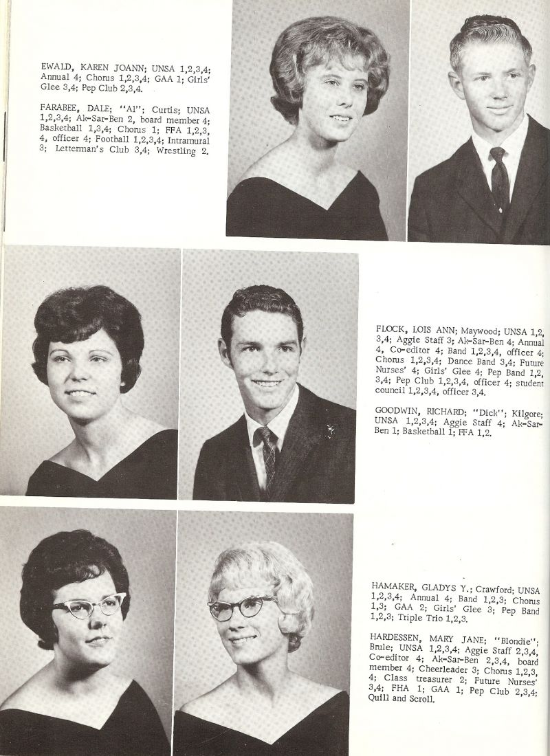 1965 Karen Ewald, Dale Farabee, Lois Flock, Richard Goodwin, Dick Goodwin, Gladys Hamaker, Mary Hardessen,