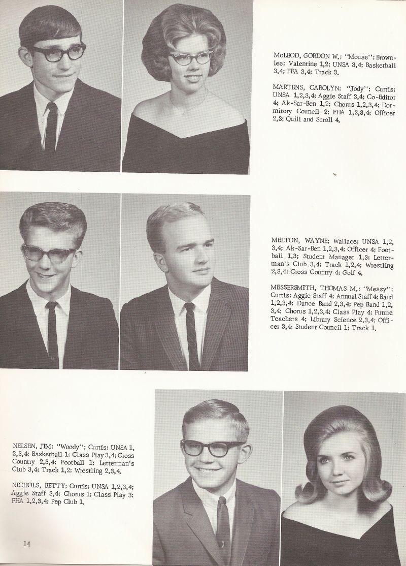 1966 Gordon McLeod, Carolyn Martens, Wayne Melton, Thomas Messersmith, Jim Nelsen, Betty Nichols.