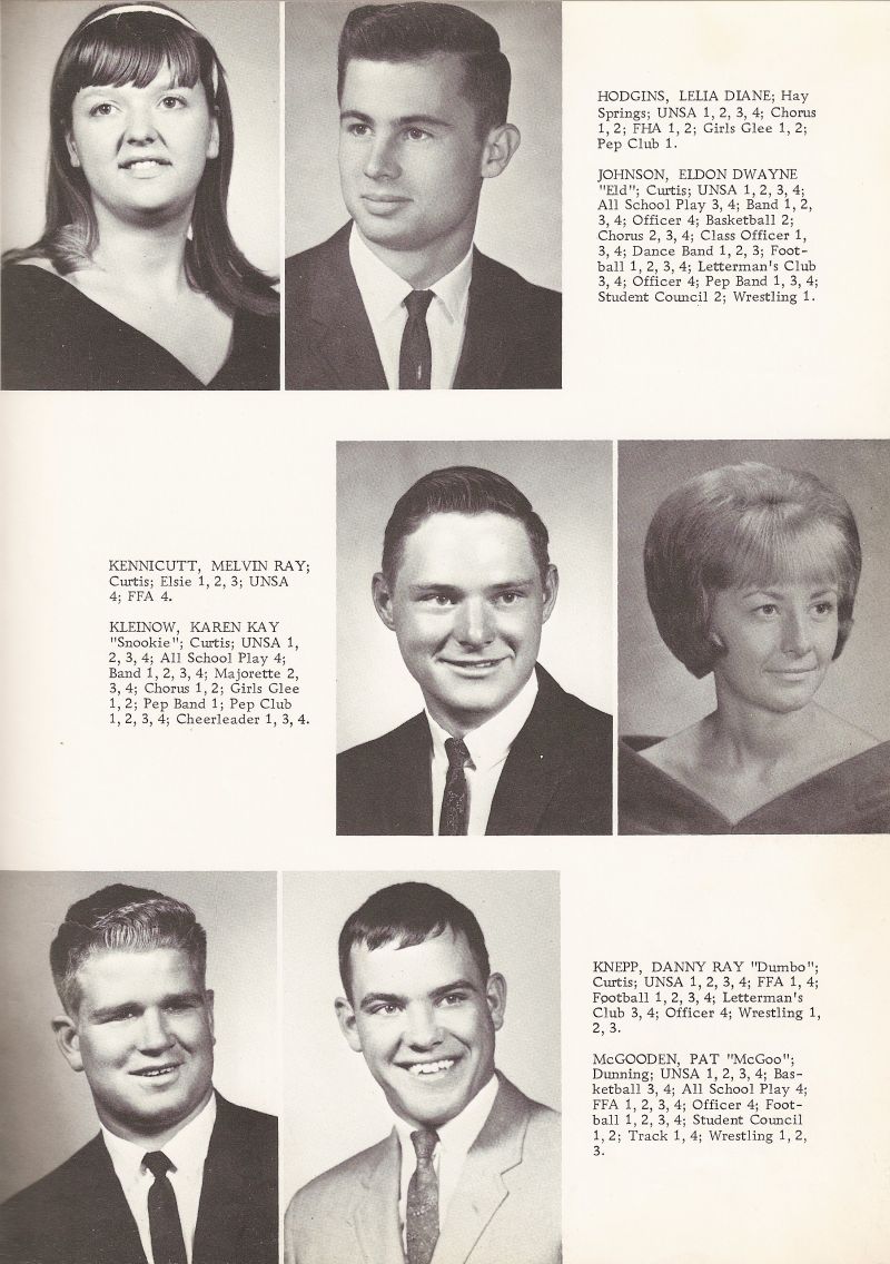 1967 Lelia Hodgins, Eldon Johnson, Melvin Kennicutt, Karen Kleinow, Danny Knepp, Pat McGooden.