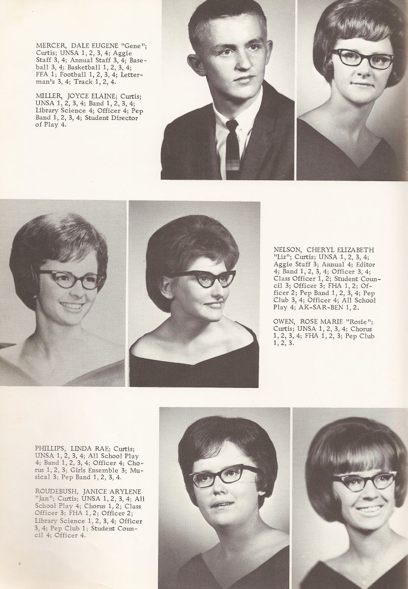 1967 Dale Mercer, Gene Mercer, Joyce Miller, Cheryl Nelson, Rose Owen, Linda Phillips, Janice Roudebush,