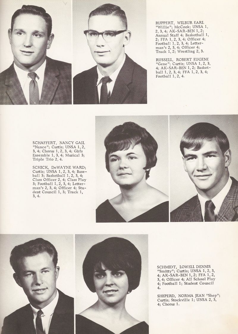 1967 Wilber Ruppert, Robert Russell, Gene Russell, Nancy Schaffert, DeWayne Schick, Lowell Schmidt, Norma Shepherd,