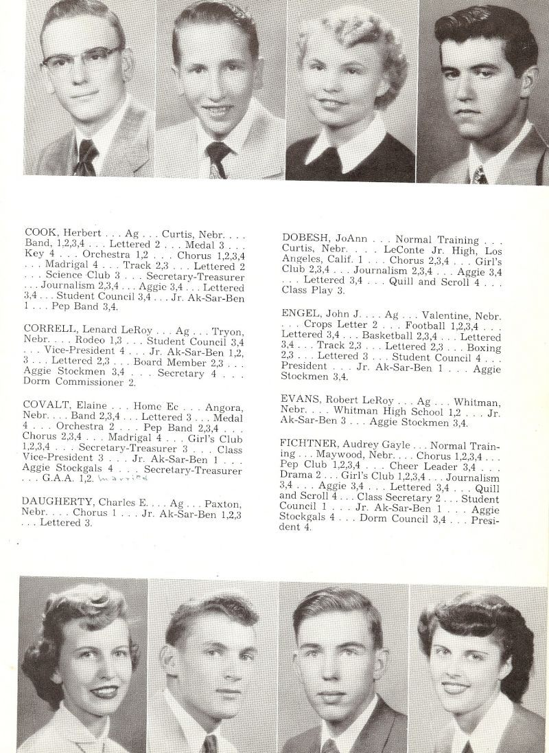 1953 SENIOR CLASS OF 1953: Herbert Cook, Lenard Correll, Elaine Covalt,  Charles Daugherty, JoAnn Dobesh, John Engle, Robert Evans, Audrey Fichtner,