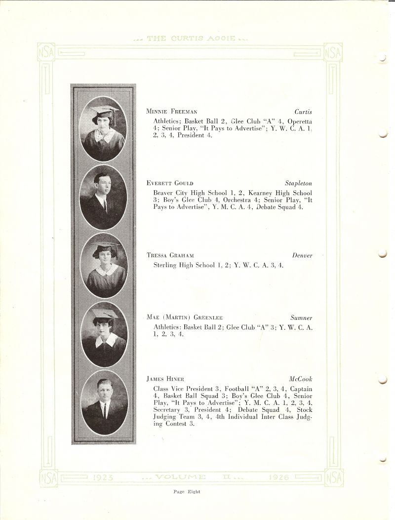 1924 Minnie Freeman, Everett Gould, Tressa Graham, Mae Greenlee, Mae Martin, James Hiner,