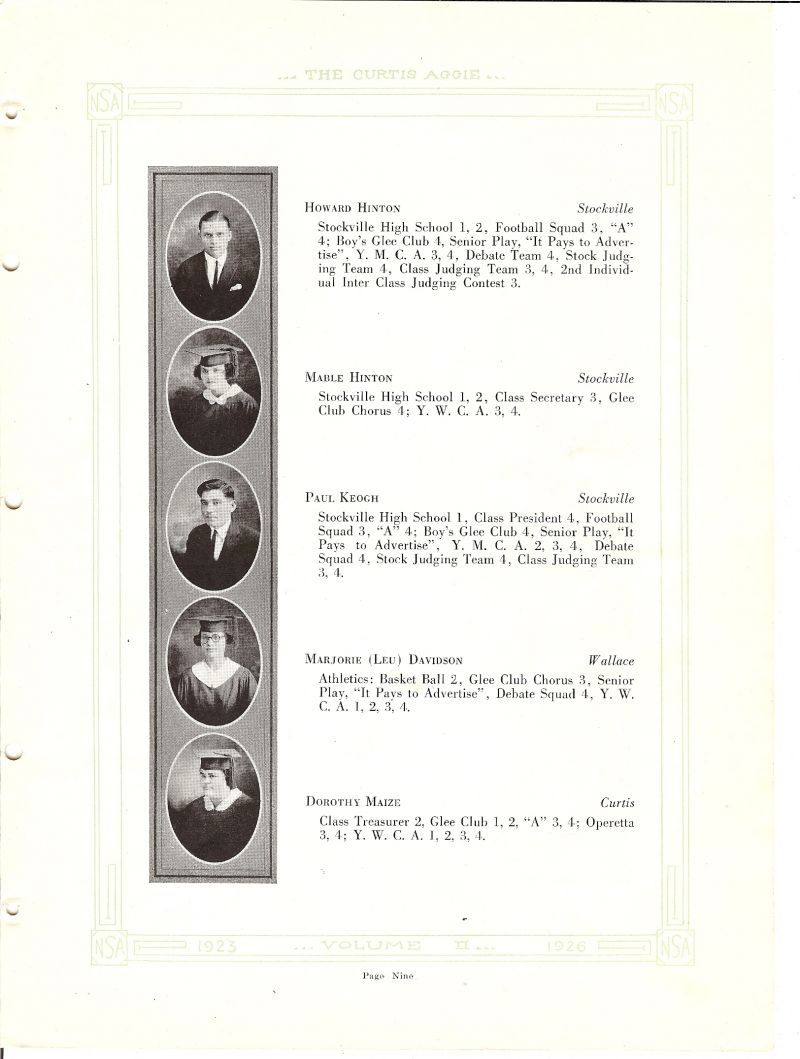 1924 Howard Hinton, Mable Hinton, Paul Keogh, Marjorie Davidson, Marjorie Leu, Dorothy Maize,