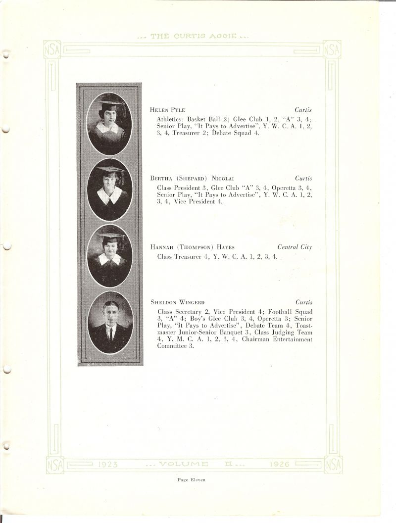 1924 Helen Pyle, Bertha Nicolai, Bertha Shepard, Hannah Hayes, Hannah Thompson, Sheldon Wingerd, 