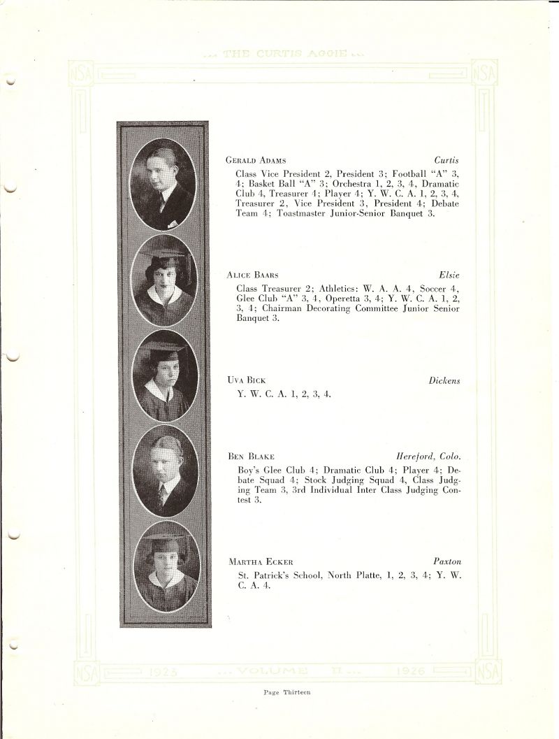 1925 Gerald Adams, Alice Baars, Uva Bick, Ben Blake, Martha Ecker,