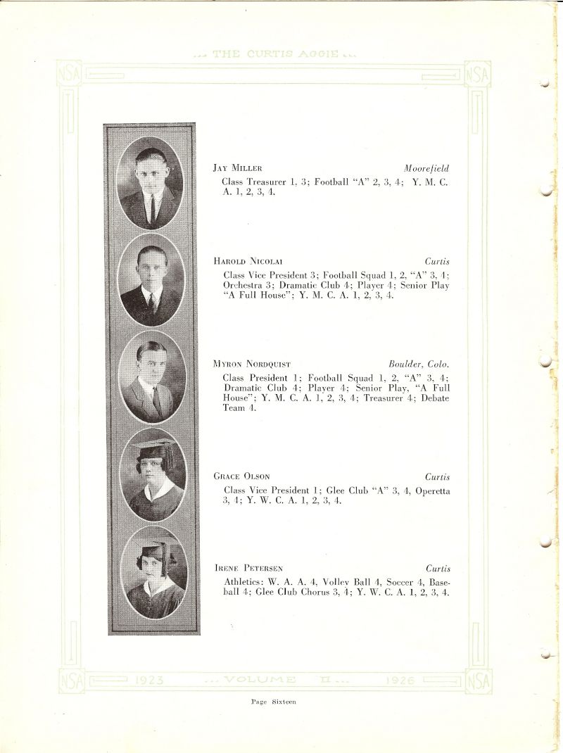 1925 Jay Miller, Harold Nicolai, Myron Nordquist, Grace Olson, Irene Petersen,