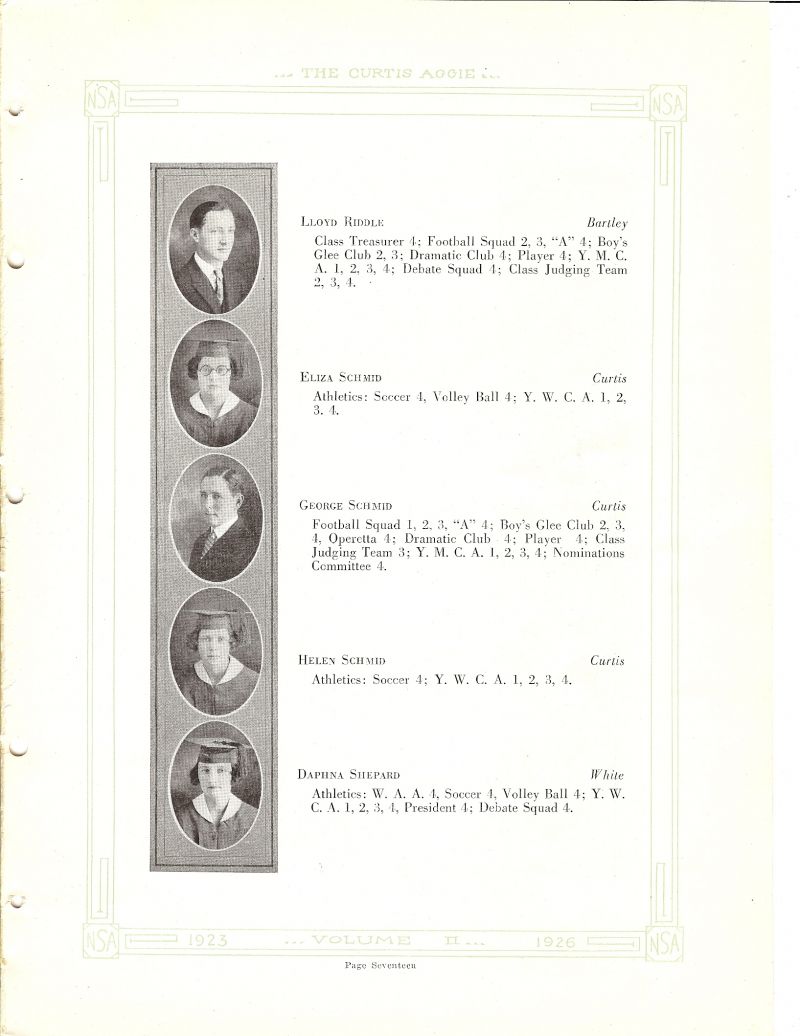 1925 Lloyd Riddle, Eliza Schmid, George Schmid, Helen Schmid, Daphna Shepard,  