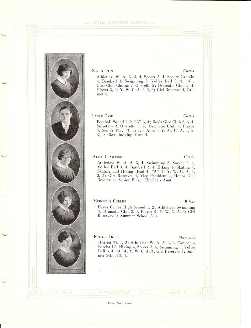 1926 Zoa Austin, Lysle Case, Alma Crawford, Mercedes Curlee, Esther Dold, 