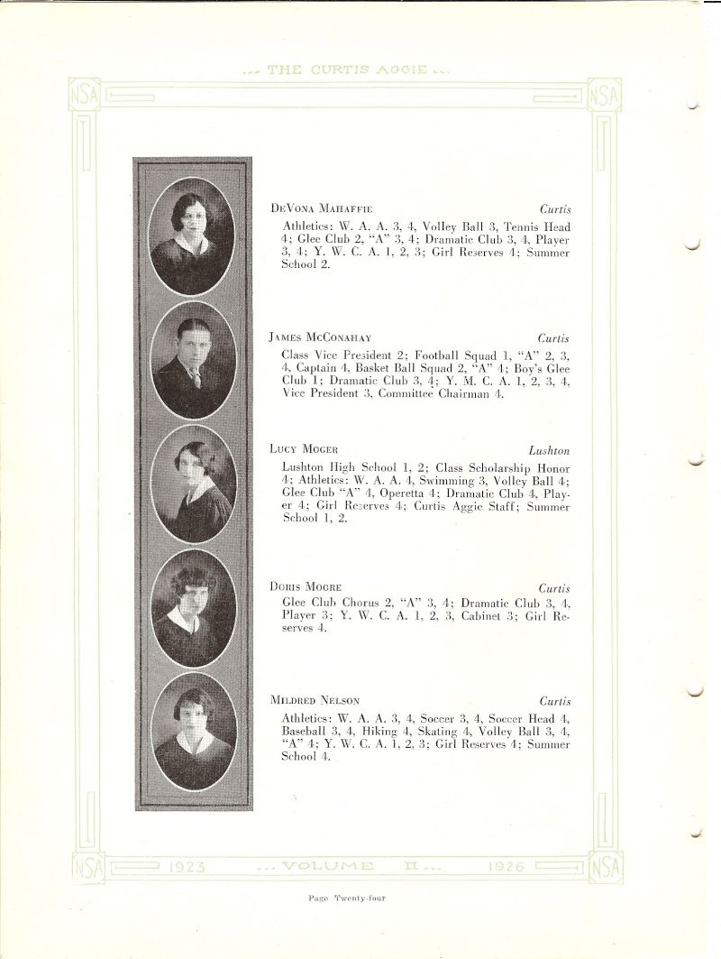 1926 DeVona Mahaffie, James McConahay, Lucy Moger, Doris Moore, Mildred Nelson,  