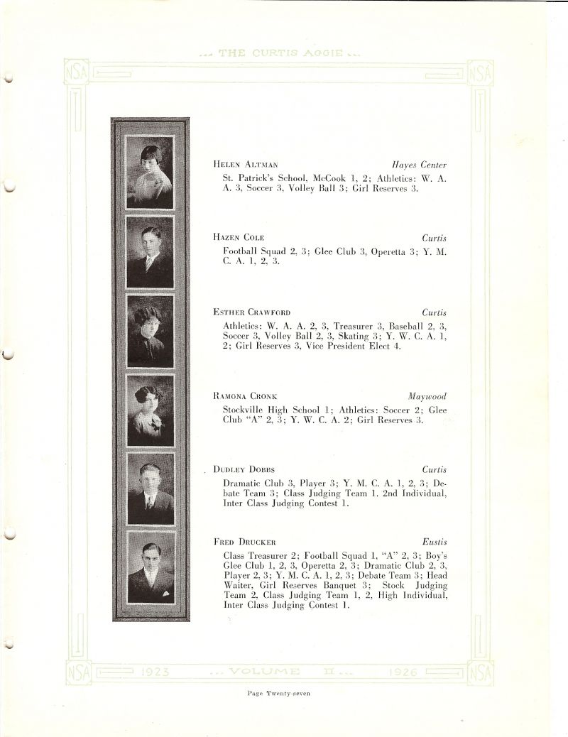 1927 Helen Altman, Hazen Cole, Esther Crawford, Ramona Cronk, Dudley Dobbs, Fred Drucker, 