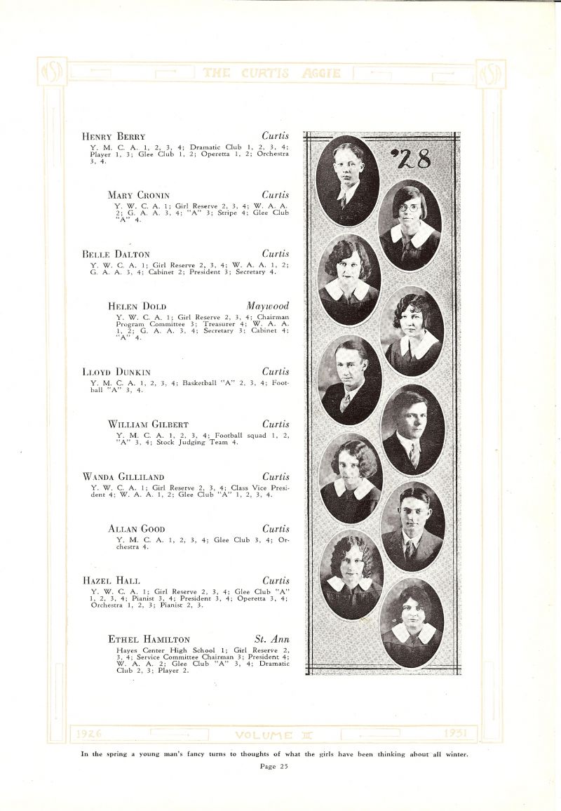1928 Henry Berry, Mary Cronin, Belle Dalton, Helen Dold, Lloyd Dunkin, William Gilbert, Wanda Gilliland, Allan Good, Hazel Hall, Ethel Hamilton, 