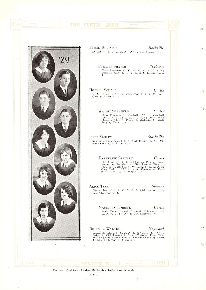 1929 Bessie Robinson, Forrest Shaffer, Howard Schmid, Wayne Shepherd, Irene Smiley, Katherine Stewart, Alice Teel, Marcella Timbrel, Dorotha Walker,  