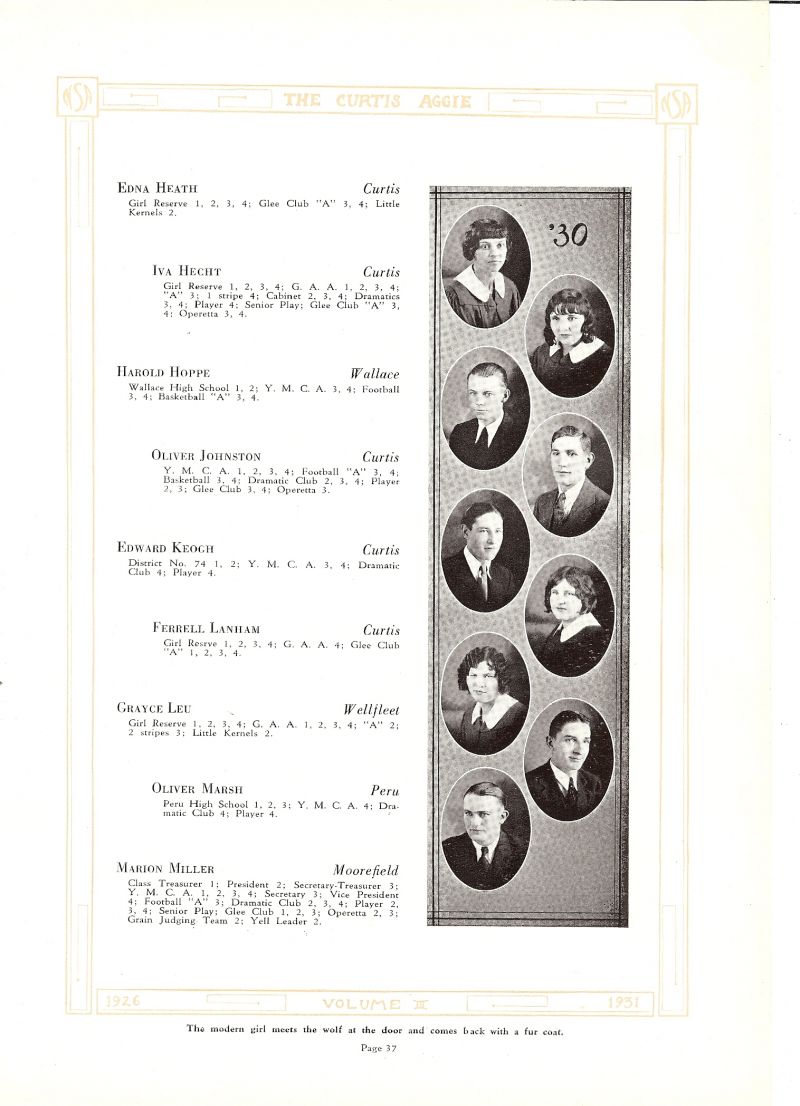 1930 Edna Heath, Iva Hecht, Harold Hoppe, Oliver Johnston, Edward Keogh, Ferrell Lanham, Grayce Leu, Oliver Marsh, Marion Miller,