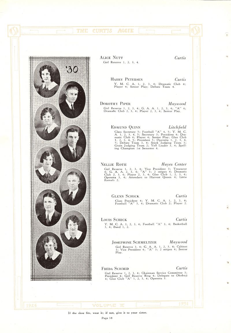1930 Alice Nutt, Harry Petersen, Dorothy Piper, Edmund Quinn, Nellie Roth, Glenn Schick, Louis Schick, Josephine Schmeltzer, Freda Schmid,