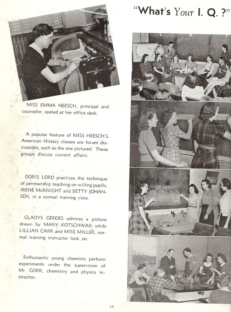 1939 Emma Heesch. Doris Lord, Irene McKnight, Betty Johansen, Gladys Gerdes, Mary Kotschwar, Lillian Carr, Miss Miller. Ernest Gorr.