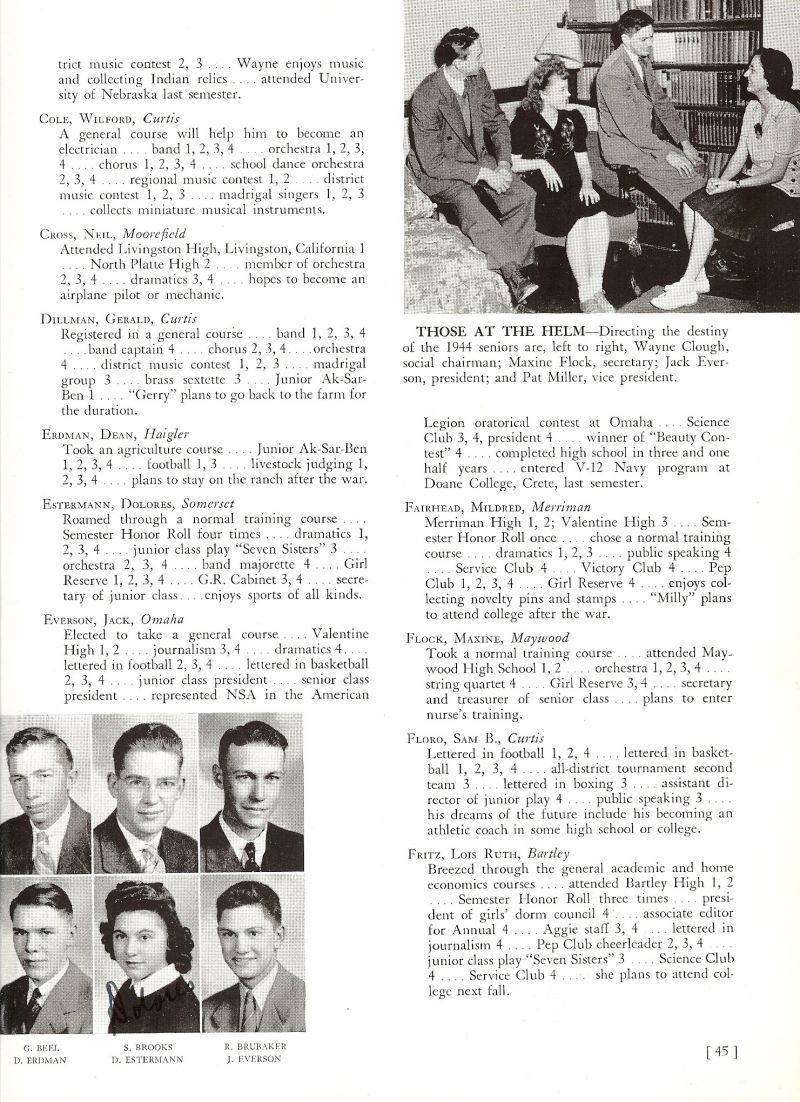 1944 Wayne Clough, Maxine Flock, Patsy Miller, Gerald Beel, Stanley Brooks, Roland Brubaker, Dean Erdman, Dolores Estermann, Jack Everson.