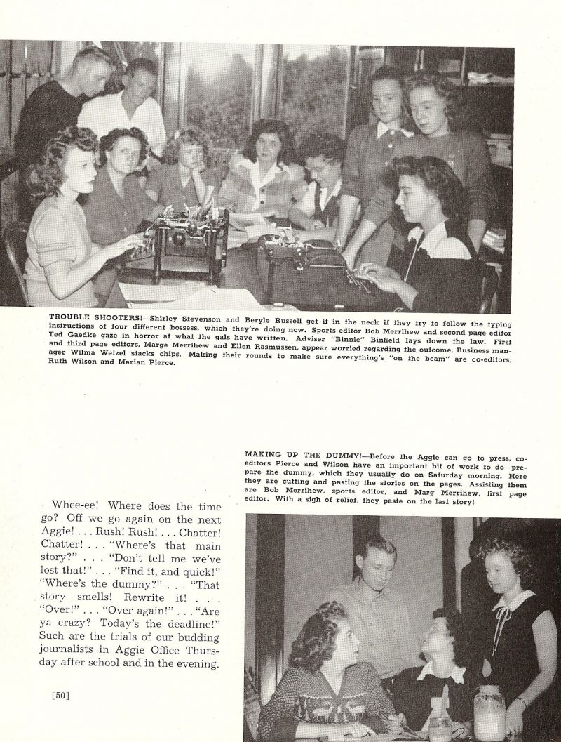 1946 Shirley Stevenson, Beryle Russell, Bob Merrihew, Ted Gaedke, Ann Binfield, Marge Merrihew, Ellen Rasmussen, Wilma Wetzel, Ruth Wilson, Marian Pierce,