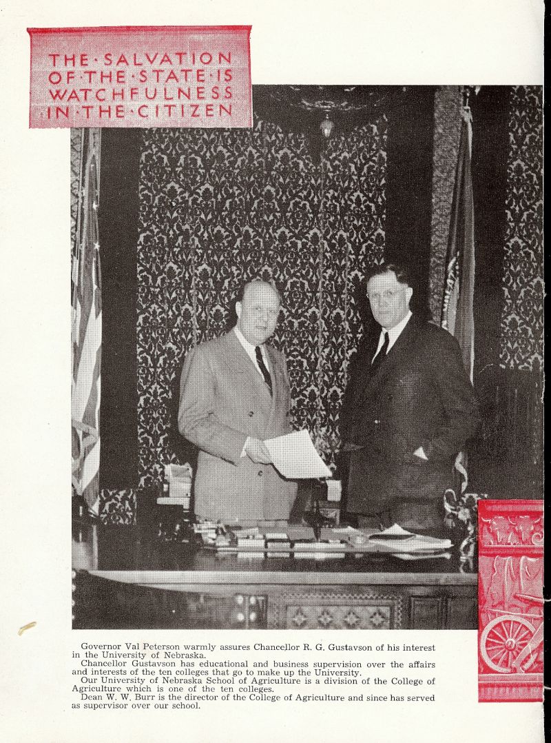1947 Governor Val Peterson. Chancellor R.G. Gustavson.