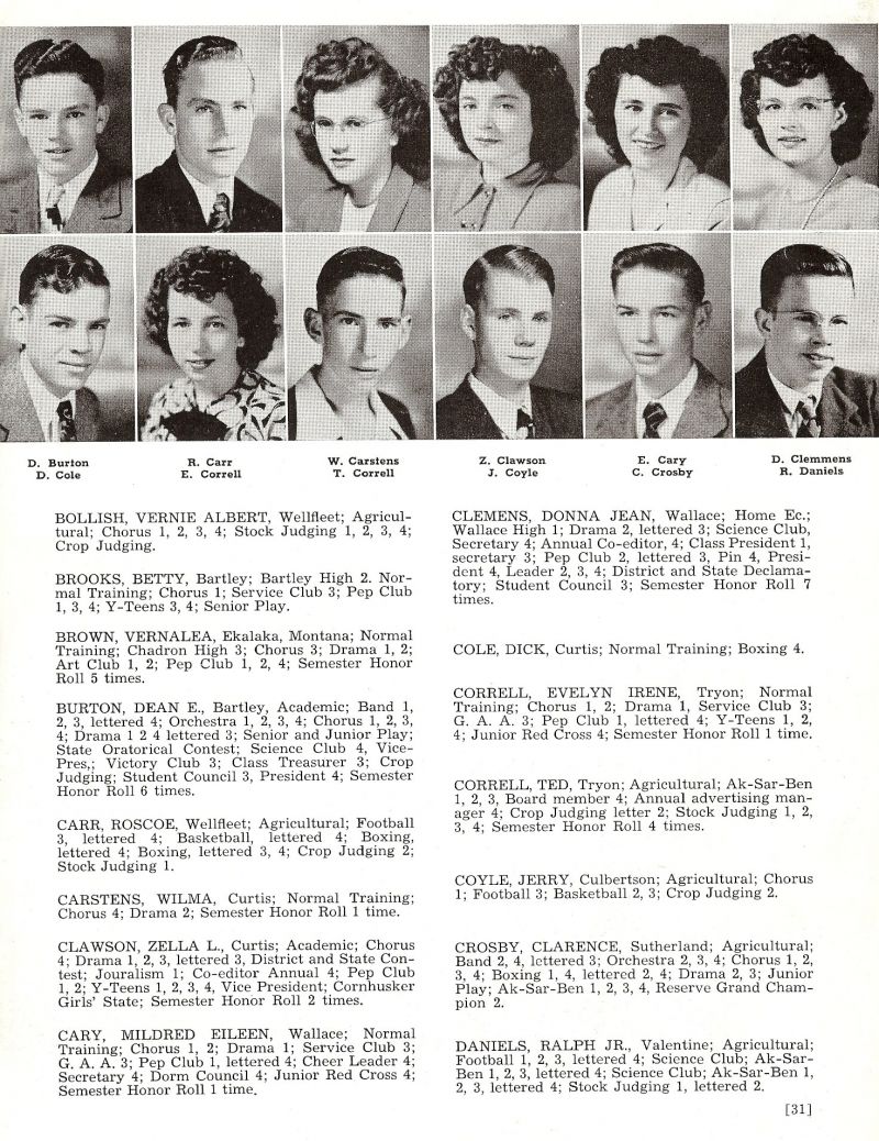 1947 Dean Burton, Roscoe Carr, Wilma Carstens, Zella Clawson, Mildred Cary, Donna Clemens, Dick Cole, Evelyn Correll, Ted Correll, Jery Coyle, Clarence Crosby, Ralph Daniels,