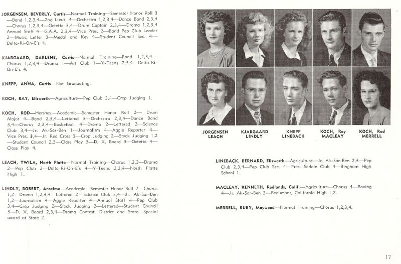 1948 Beverly Jorgensen, Darlene Kjargaard, Anna Knepp, Ray Koch, Rod Koch, Twila Leach, Robert Lindly, Bernard Lineback, Kenneth Macleay, Ruby Merrell,