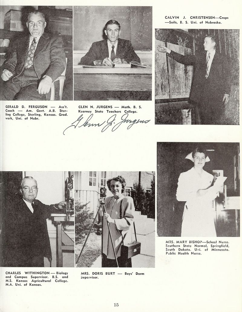 1950 Gerald Ferguson. Glen Jurgens. Calvin Christensen. Mary Bishop. Doris Burt. Mom Burt. Charles Withington.