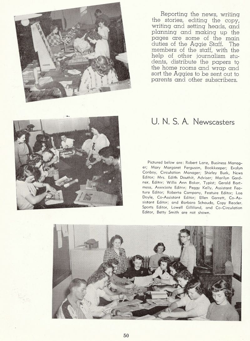1950 Robert Lane, Mary Margaret Ferguson, Evalyn Conboy, Shirley Burk, Edith Douthit. Marilyn Gardner, Willa Ann Baker, Gerald Bartmess, Petty Kelly, Roberta Campany, Loa Doyle, Ellen Garrett, Barbara Schauda, Lowell Gilliland, Betty Smith,