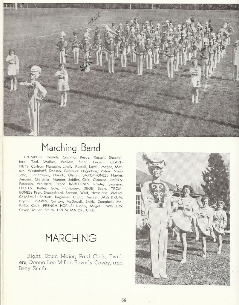 1950 Daniels, Cushing, Beebe, Russell, Shackelford, Teel, Walker, Wallam, Sloan, Larsen, Carlson, Flanagin, Lindly, Russell, Lovell, Magee, Matson, Westerhoff, Dodson, Gilliland, Hagadorn, Votaw, Vreeland, Linemeyer, Hosick, Olsson, Harder, Jurgens, Christner, Munger, Seidler, Cole, Clemens, Peterson, Whitacre, Reece, Rowley, Swanson, Keller, Gale, Hathaway, Sears, Fear, Shackelford, Stetson, Wolf, Hesseltine, Wetzel, Bartlett, Jorgensen, Vernelle Mercer, Bryant, Carlson, McDowell, Shirk, Barbara Campbell, McKillip, Paul Cook, Lindly, Magill, Beverly Covey, Donna Lee Miller, Betty Smith, 