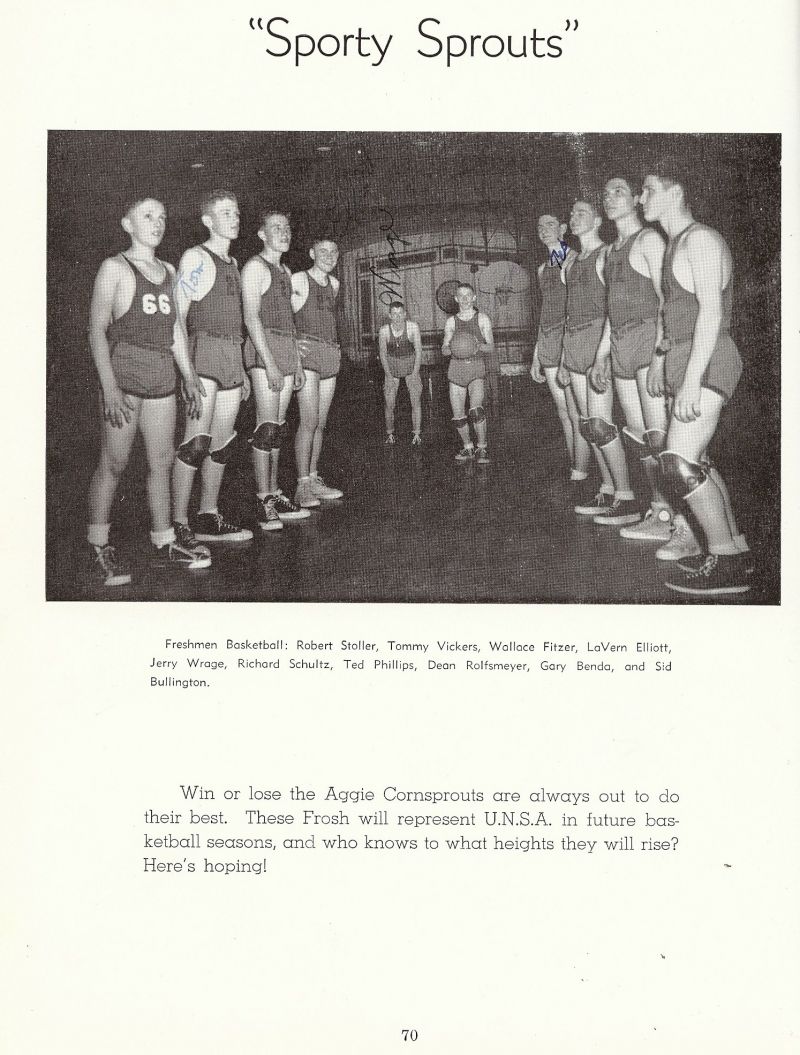 1950 Robert Stoller, Tommy Vickers, Wallace Fitzer, LaVern Elliott, Jerry Wrange, Richard Schultz, Ted Phillips, Dean Rolfsmeyer, Gary Benda, Sid Bullington,