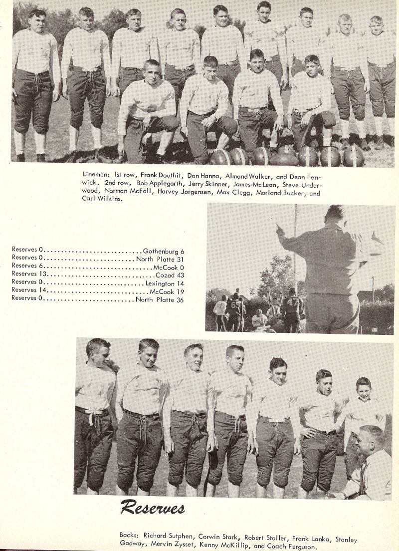 1952 Frank Douthit, Don Hanna, Almond Walker, Dean Fenwick, Bob Applegarth, Jerry Skinner, James McLean, Steve Underwood, Norman McFall, Harvey Jorgensen, Max Clegg, Morland Rucker, Carl Wilkins, Richard Sutphen, Corwin Stark, Robert Stoller, Frank Lanka, Stanley Gadway, Mervin Zysset, Kenny McKillip, Ferguson.