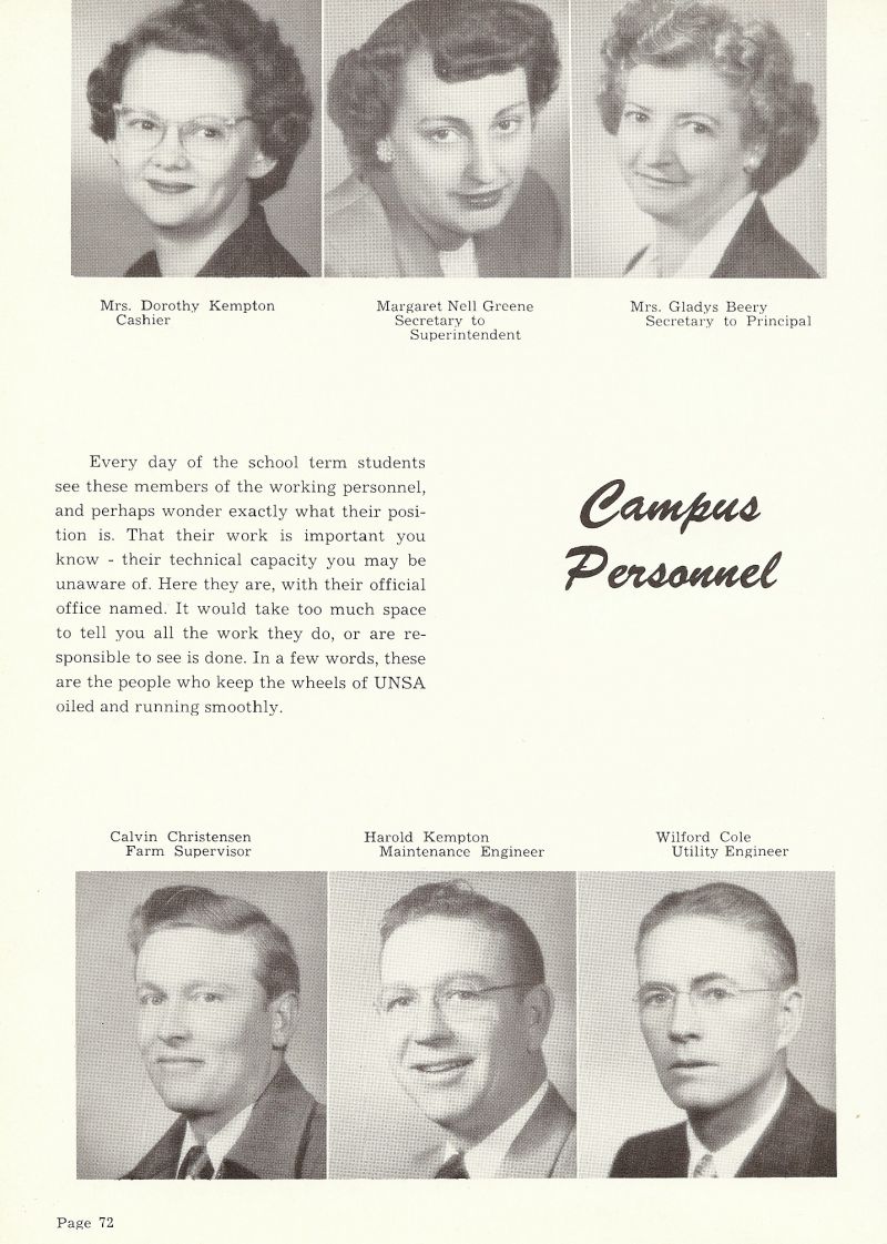 1953 Margaret Nell Green. Dorothy Kempton. Gladys Beery. Wilford Cole. Harold Kempton. Calvin Christensen.