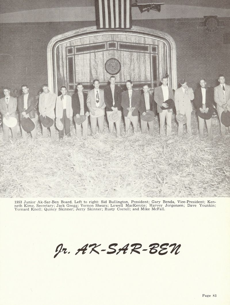 1953 Sid Bullington, Gary Benda, Kenneth Kime, Jack Gregg, Vernon Shears, Lowell MackKenzie, Harvey Jorgensen, Dave Younkin, Mike McFall, Vernard Knoll, Quincy Skinner, Jerry Skinner, Rusty Correll, 