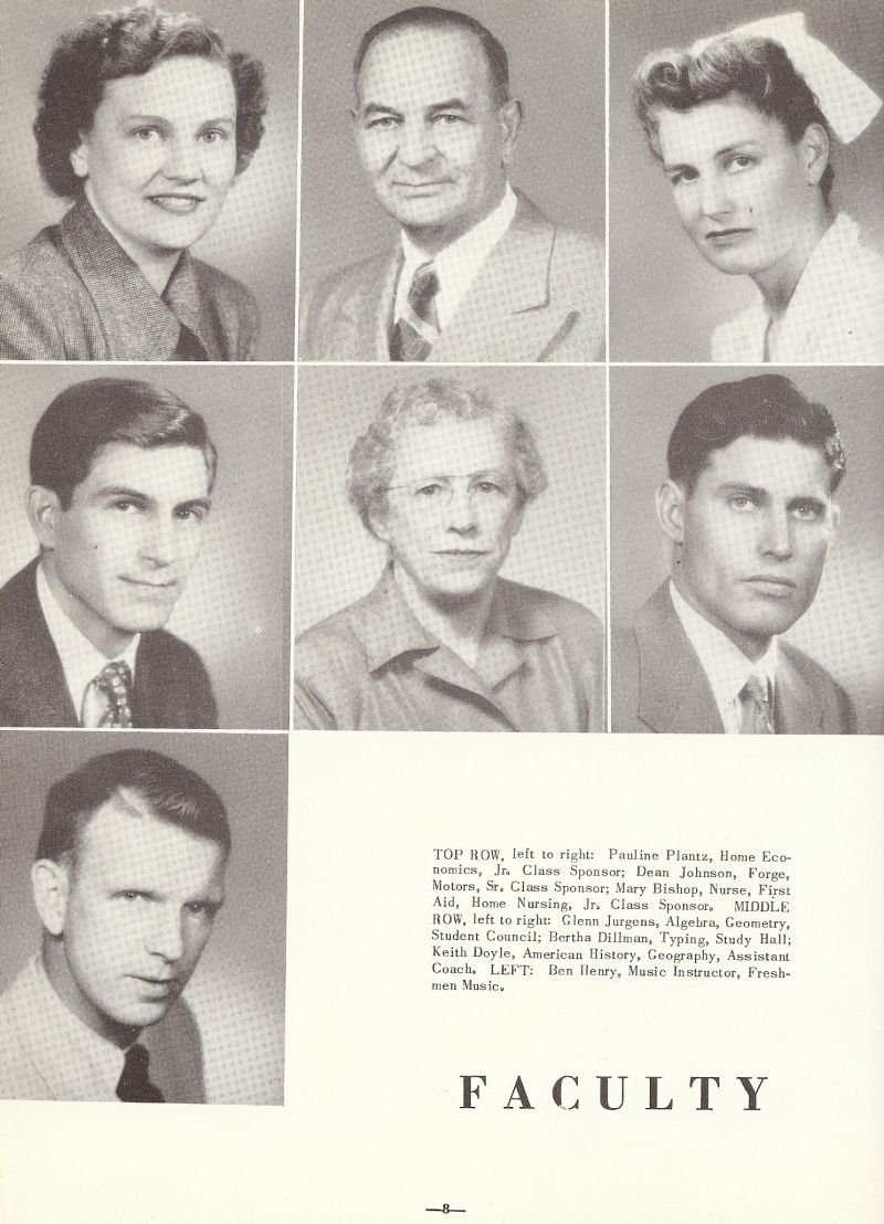 1954 Pauline Plantz. Dean Johnson. Mary Bishop. Glenn Jurgens. Bertha Dillman. Keith Doyle. Ben Henry. 