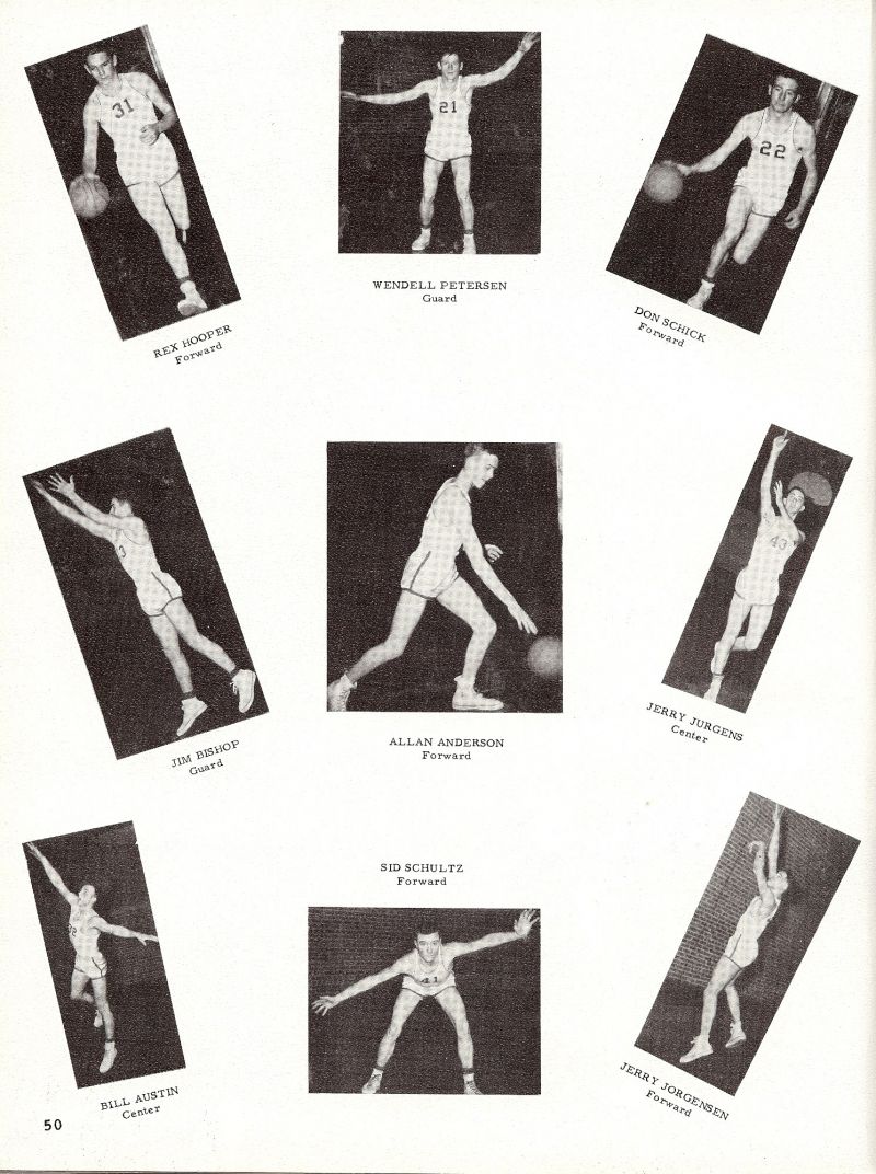 1955 Rex Hooper, Wendell Petersen, Don Schick, Jerry Jurgens, Allan Anderson, Jim Bishop, Bill Austin, Sid Schultz, Jerry Jorgensen, 