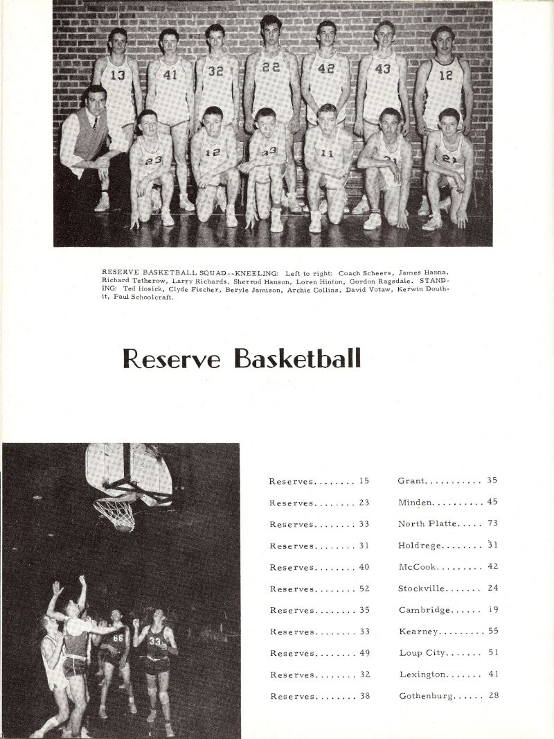 1955 Scheers. James Hanna, Richard Tetherow, Larry Richards, Sherrod Hanson, Loren Hinton, Gordon Ragsdale, Kerwin Douthit, Gordon Ragsdale, Loren Hinton, Archie Collins, Sherrod Hanson, Deryle Jamison, Clyde Fischer, Larry Richards, Richard Tetherow, Ted Hosick, Paul Schoolcraft,