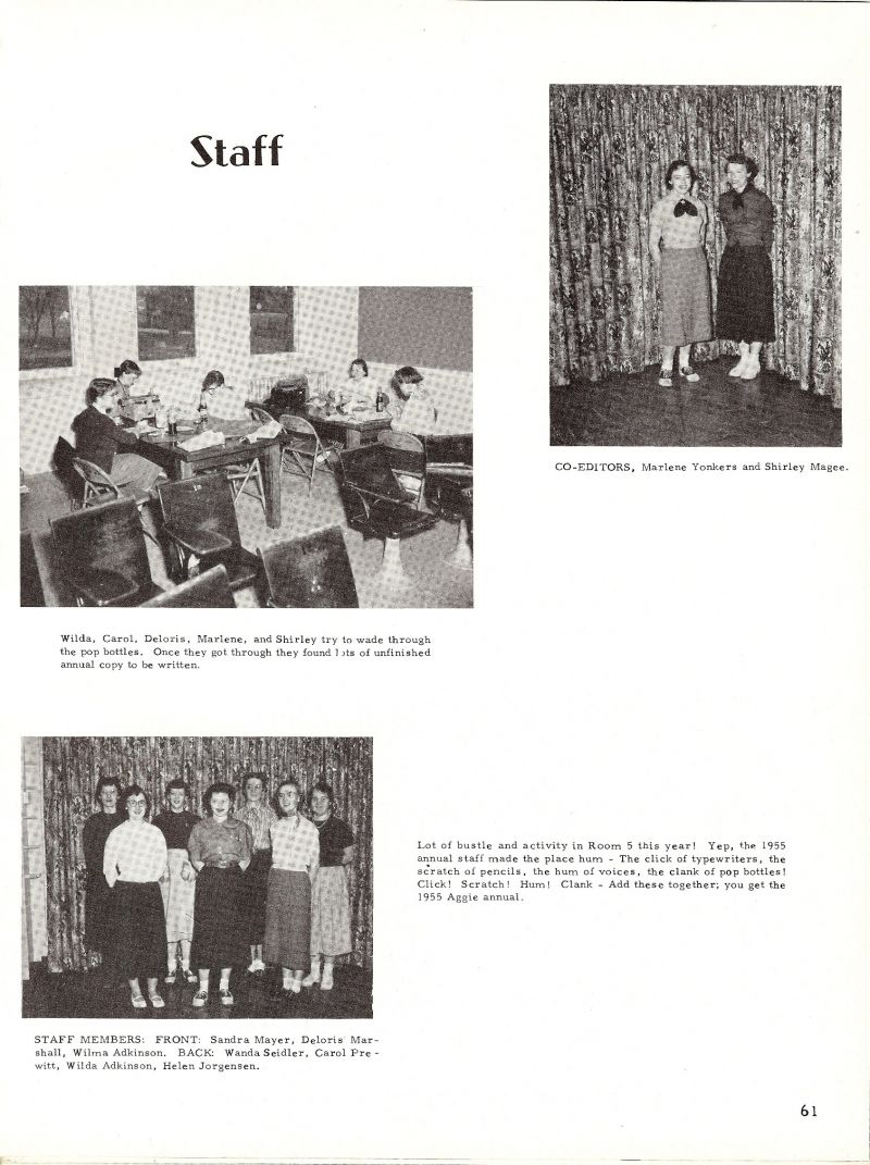 1955 Marlene Yonkers, Shirley Magee, Sandra Mayer, Deloris Marshall, Wilma Adkinson, Wanda Seidler, Carol Prewitt, Wilda Adkinson, Helen Jorgensen, 