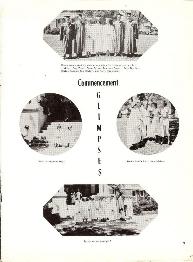 1955 Don Floro, Gene Bybee, Marlene Brandt, Judy Douthit, Corine Snyder, Joe Gorley, Jerry Jorgenson,