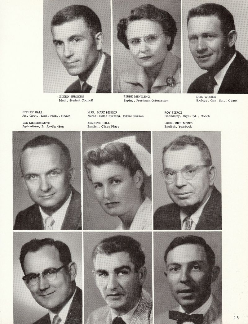 1956 Glenn Jurgens. Sedley Hall. Lee Messersmith. Mary Bishop. Kenneth Hill. Ferne Mintling. Don Woods. Roy Pierce. Cecil Richmond.