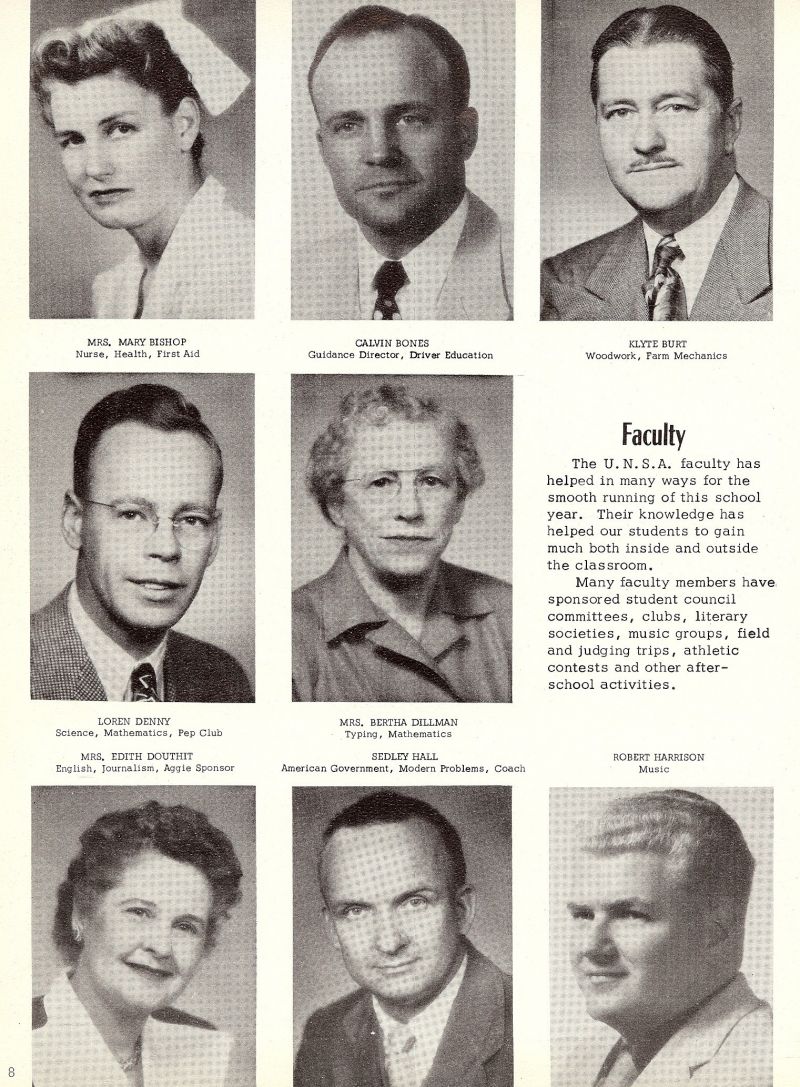 1957 Mary Bishop. Calvin Bones. Klyte Burt. Pop Burt. Bertha Dillman. Sedley Hall. Robert Harrison. Edith Douthit. 