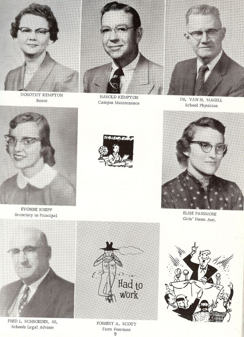 1958 Dorothy Kempton. Harold Kempton. Dr. Van H. Magill. Evonne Knepp. Elsie Passmore. Fred Schroeder. Scott. Forrest.  