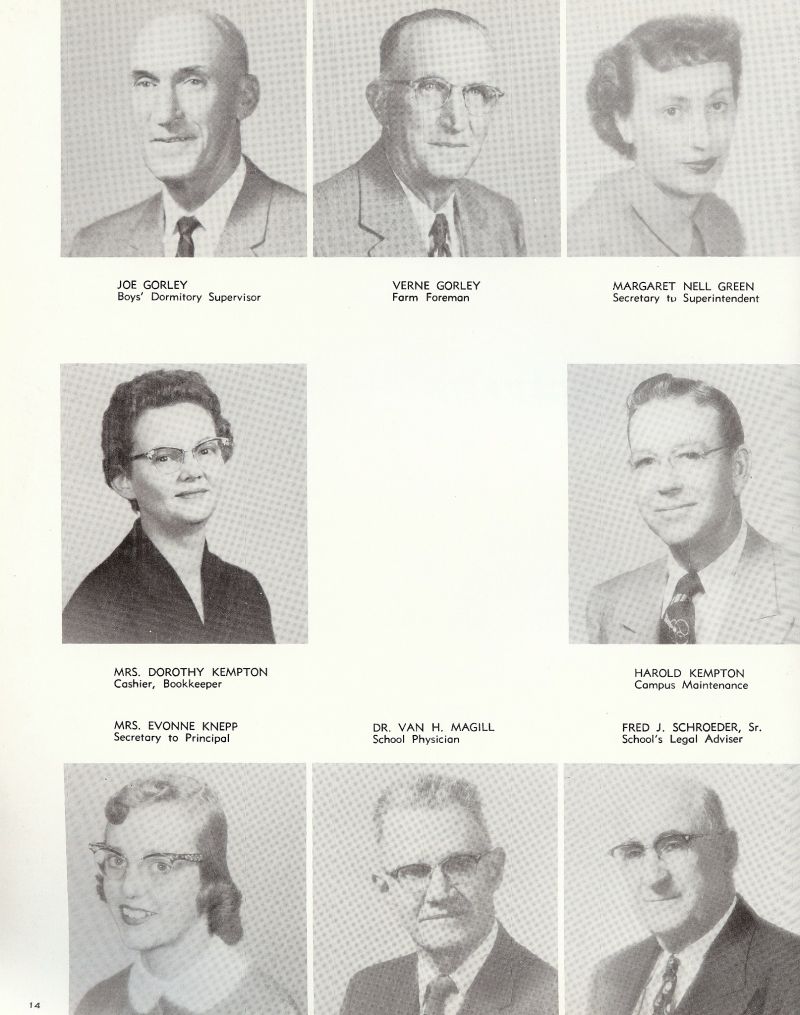 1960 Joe Gorley. Pop Gorley. Verne Gorley. Margaret Nell Green. Dorothy Kempton. Harold Kempton. Evonne Knepp. Dr. Van H. Magill. Fred J. Schroeder.