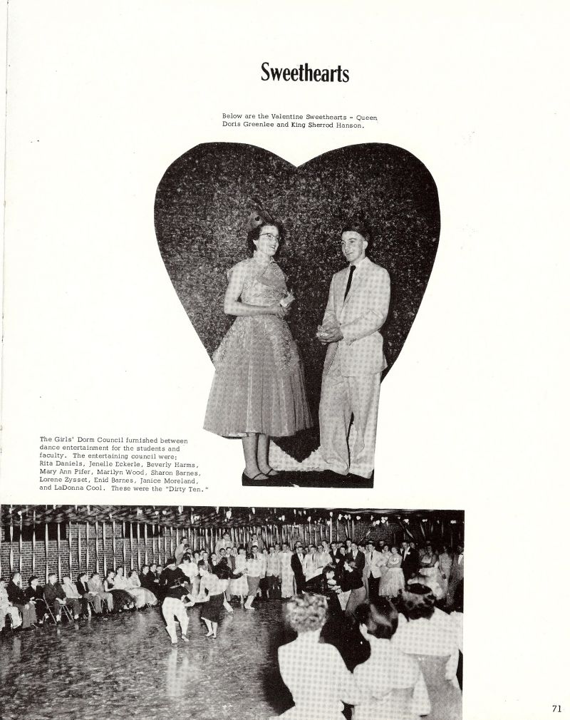 1956 Doris Greenlee, Sherrod Hanson, Rita Daniels, Jenelle Eckerle, Beverly Harms, Mary Ann Pifer, Marilyn Wood, Sharon Barnes, Lorene Zysset, Enid Barnes, janice Moreland, LaDonna Cool, 