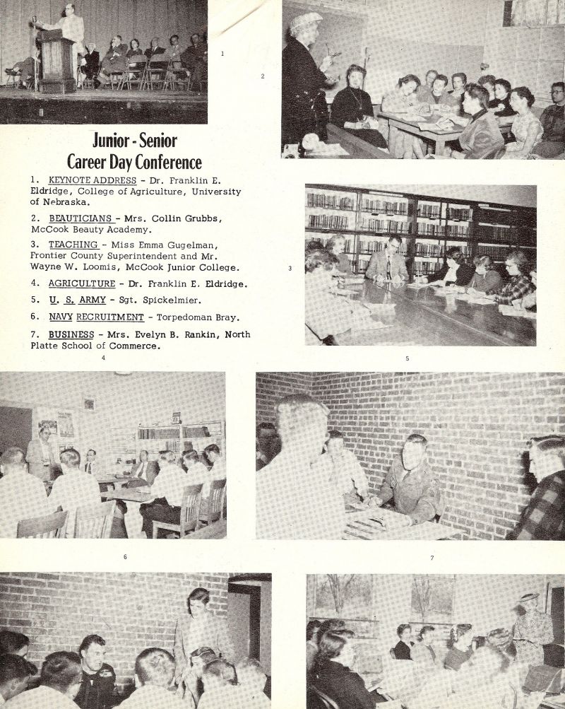 1957 Franklin E. Eldridge. Collin Grubbs. Emma Gugelman. Wayne Loomis. Spickelmier. Bray. Evelyn Rankin.